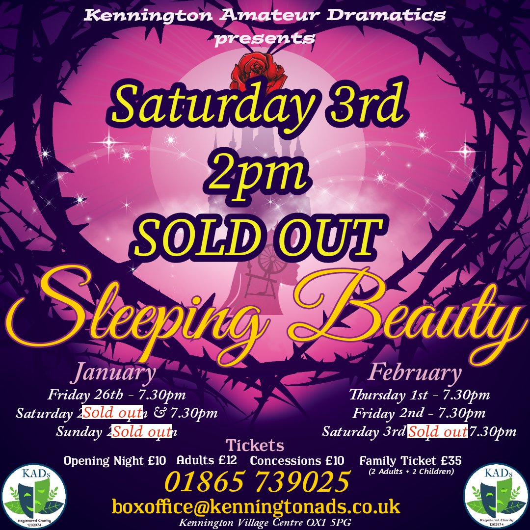 Great way to start 2024 by announcing another sold out show. 
The last matinée on 3rd Feb is now fully booked.
If you haven't got your tickets yet, then hurry as you may not get the ones you want.
Call the box office now.