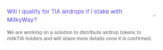 PastanagaCrypto's tweet photo. 🪂HE ENCONTRADO EL $JTO DE CELESTIA🪂

Es un proyecto de staking líquido muy parecido a @jito, pero construido en la red de Celestia.

Estoy hablando de @milky_way_zone y solo tiene $6M de TVL, si quieres saber como exponerte sigue leyendo⬇️

Nos permite poner nuestro $TIA en staking sin bloqueos, a cambio recibiremos el token milkTIA.

🧑‍🌾¿Qué podemos hacer con esos tokens?

Depositarlos en una pool de @osmosiszone con el par milkTIA/TIA. Así aumentamos el rendimiento.

💰¿Qué ganamos con esto?

- Rendimiento por stakear $TIA
- Rendimiento por depositar LP en Osmosis
- Recibir Airdrops del staking de $TIA
- Calificar al Airdrop de MilkyWay

🥕¿Qué haré en mi caso?

Al tener todo mi $TIA en staking, no puedo transferirlo directamente a @milky_way_zone sin hacer el unstaking de 21 días de bloqueo.

Por lo tanto, compraré algo más de $TIA y lo pondré en staking en el protocolo, y adicionalmente depositaré en la pool de Osmosis.

Los rendimientos que genere los añadiré a la estrategia, de esta manera, poco a poco iré exponiéndome más.