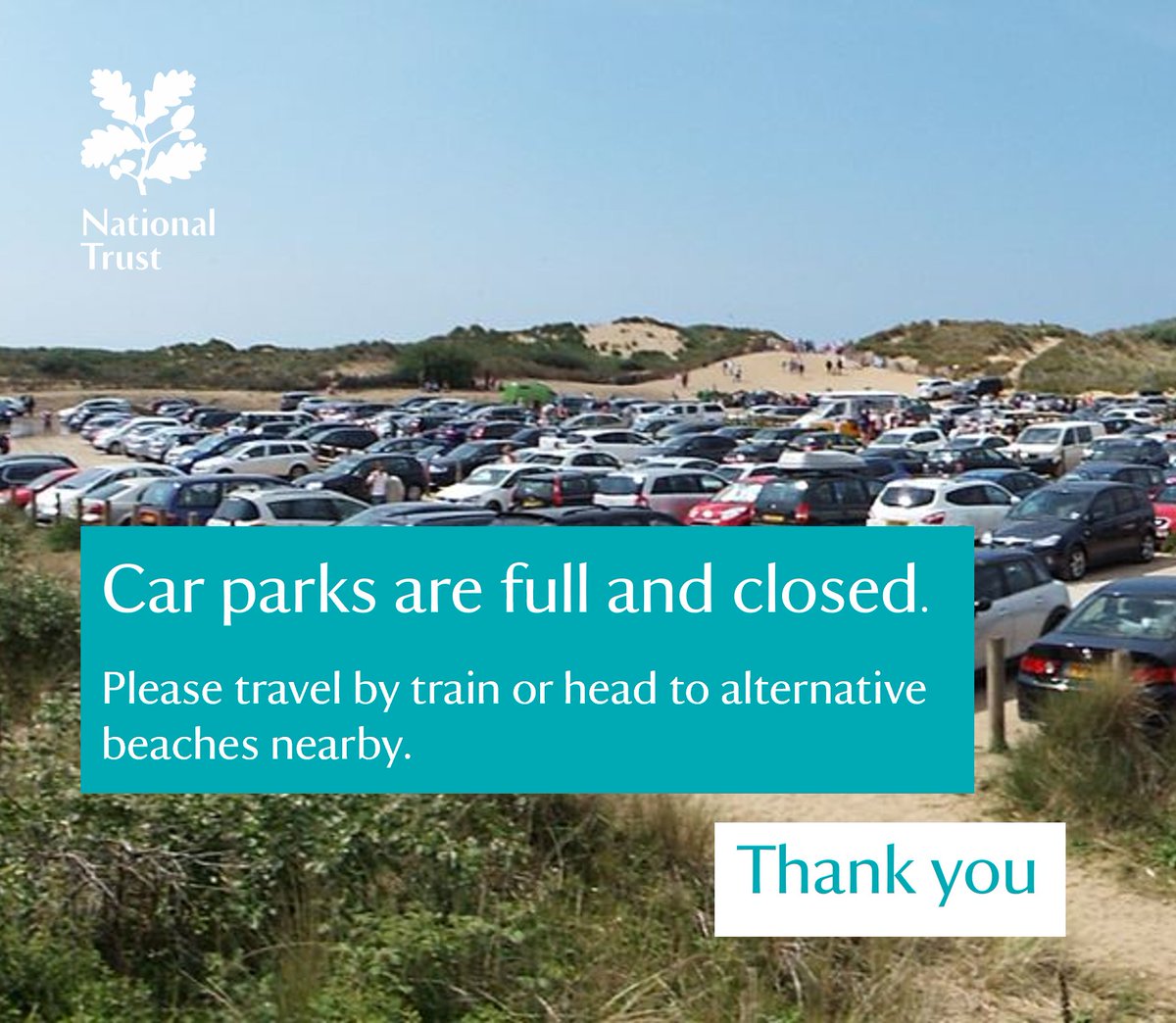 Both car parks are full and closed for the rest of the day. Please travel by train or head to alternative beaches nearby. 🚆 Plan your train journey here bit.ly/41KRd85 🏖 Sefton beaches bit.ly/3PJfBBC 🏖 Wirral beaches bit.ly/3PInB5Q Thank you.