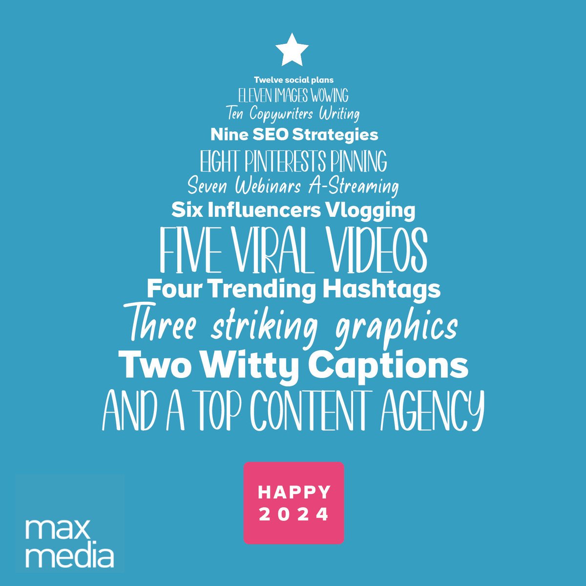 "On the twelfth day of Christmas, Maxmedia sent to me..."

Happy New Year from all the team. Here's to a tree-mendous 2024! 😉🙌

#HappyNewYear #2024