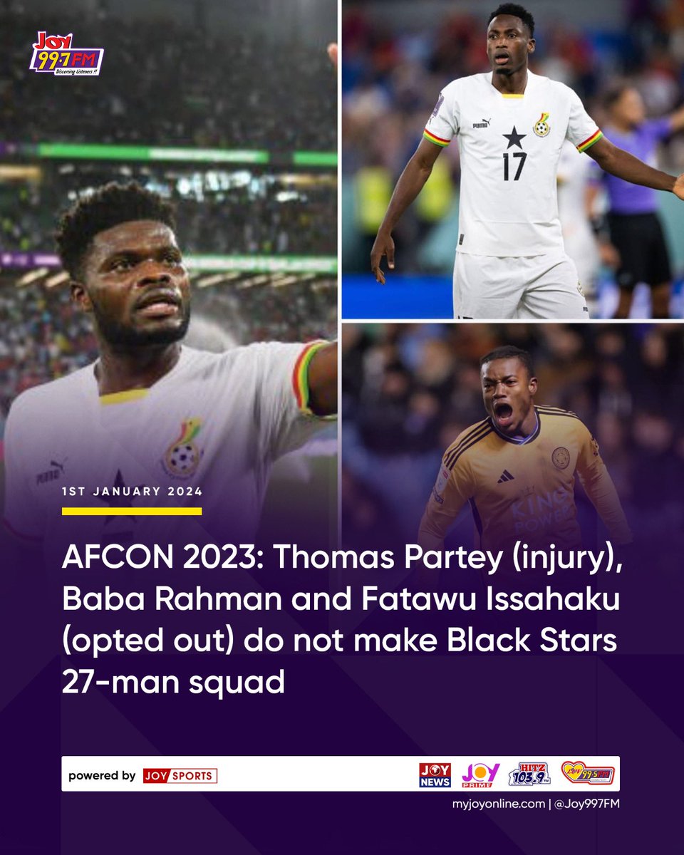 Three big misses for Ghana at the 2023 AFCON in Thomas Partey, Abdul Fatawu, and Baba Rahman. #JoySports