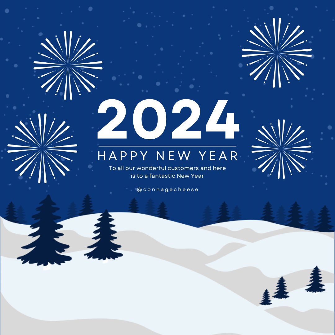🎉 Happy New Year from Connage Highland Dairy! 🧀✨ Thank you for being a part of our cheese-loving journey through 2023. 🥳 Let's continue spreading the joy with our Organic milk and delicious cheese in 2024! 🐄🎊 Cheers to new faces and more delicious moments ahead!