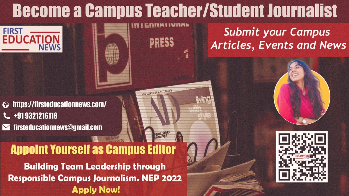 Firsteducation6's tweet photo. 📷 Join FIRST EDUCATION NEWS as a Campus Journalist! 📷
📷 Submit Your Campus Articles, Events, and News
 NEP 2022. Apply Now!
 Contact Us: +91 9321216118
 Explore More: https://t.co/obM76C48kx
 Email: firsteducationnews@gmail.com
#CampusJournalism #FirstEducationNews #NEP2022 https://t.co/oTY01SKlIZ