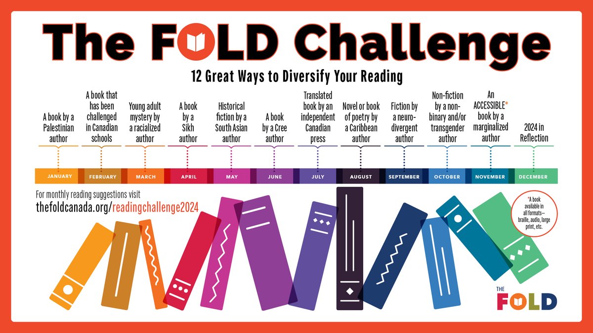 TheFOLD_'s tweet image. We&apos;re thrilled to reveal this year&apos;s Challenge, featuring twelve monthly challenges to get you excited about diversifying your reading!

Stay tuned later this week for our recommended reads for the January challenge.

thefoldcanada.org/webinars-activ…