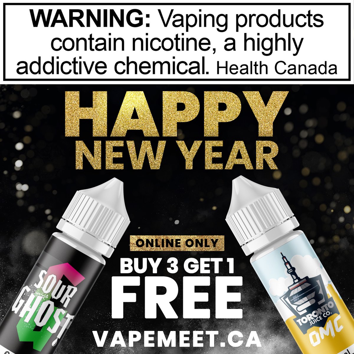 Vape_Meet's tweet image. 🎊🎆 Happy New Year from VapeMeet! 🥳💨 Online exclusive: Buy 3, Get 4th FREE! Add 4 vape juices to your cart for automatic discount at VapeMeet.ca. Hurry, today only! Celebrate 2023 with great savings. #HappyNewYear #VapeMeet #OnlineDeal 🌟🛍️🍒