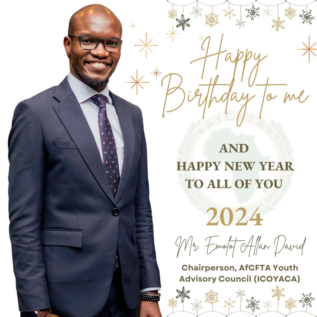 Emolot_AD's tweet photo. 🌍As I celebrate my birthday &amp; a new year, I extend heartfelt thanks to our incredible partners and African youth in trade. 

In 2023, as Chairperson of @ICOYACA, we achieved so much with your support. In 2024, we're building on our success. 

Grateful for your continued support! https://t.co/8rrz9m1wvg