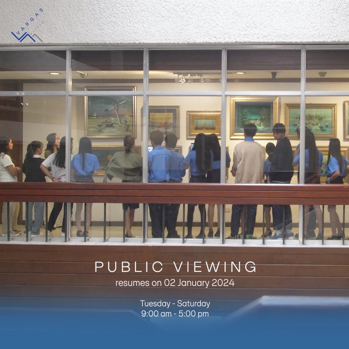 Public viewing at the UP Vargas Museum resumes tomorrow 02 January 2024.

Walk-in visits are allowed. The museum is located inside the University of the Philippines Diliman Campus and is open from Tuesdays to Saturdays except holidays, 9:00am to 5:00pm.

#UPVargasMuseum