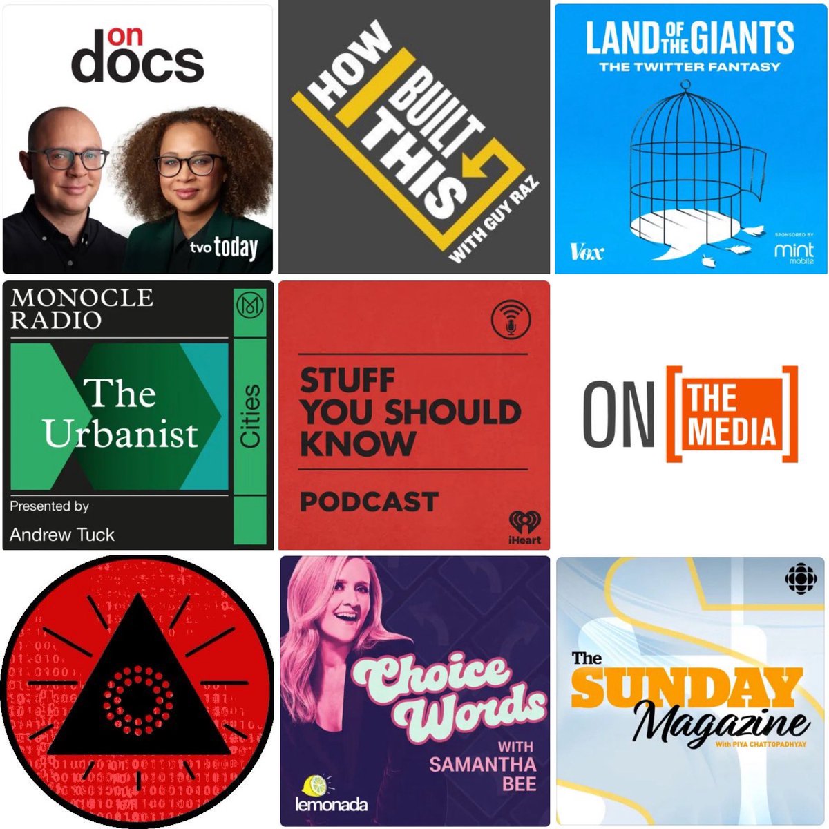 LanrickBennett's tweet photo. @bipocoutside @IngleWitch @urbanlimitrophe @itsalambro @TheyCallUsBruce @NPRCodeSwitch @_NatalieEscobar @CBCUnreserved @AmhaMatt @TheRunUpNYT @AsteadWH @Beyond_Asian @modminpod @Sharon_Thony @originalspin @cbcpodcasts @AllNativeNovel @tvo @TheAgenda @namshine @StarThisMatters @sabaeitizaz @thebigstoryfpn @today_explained @rameswaram @NoelKing @danigray @Slate @marysdesk @FrontBurnerCBC @washingtonpost @spaikin @TheGameSheet @rajumudhar @sandela 1. @cbcideas w/@NahlahAyed
2. @tvo's #OnDocs w/@namshine @ColinEllis81
3. @HowIBuiltThis
4. Land of the Giants
5. @Monocle24: The Urbanist
6. @iHeartPodcasts' @SYSKPodcast
7. @onthemedia
8. @techwontsaveus w/@parismarx
9. @LemonadaMedia's Choice Words w/@iamsambee
10. @CBCSunday https://t.co/E3iMbDpaFk