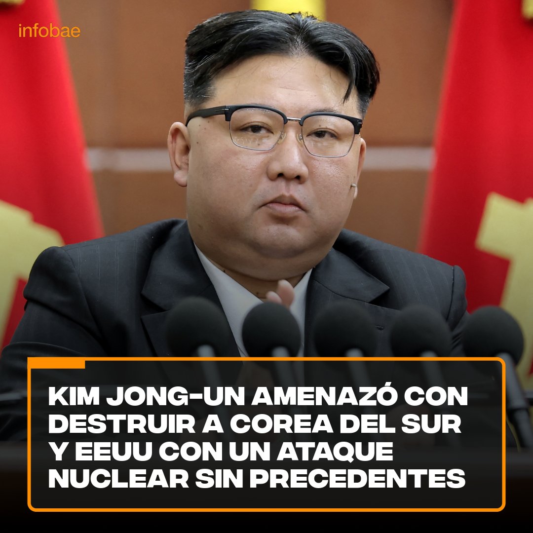 infobae's tweet photo. Alerta en Occidente: Kim Jong-un amenazó con destruir a Corea del Sur y EEUU con un ataque nuclear sin precedentes https://t.co/0nys1BppJH https://t.co/SAEw5BVPRc
