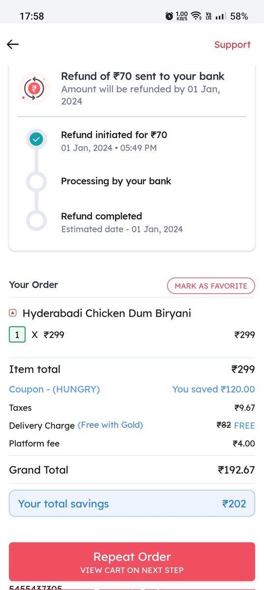 im_kodava's tweet photo. @zomatocare Thanks for looking into this. However,I paid ₹192.67 for something that was not fit for consumption and you are refunding ₹70. Are you guys high on something? https://t.co/2jtPHfiTVK