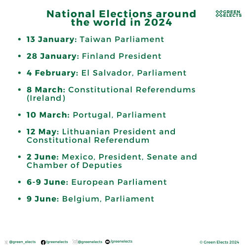 Green_Elects's tweet photo. On top of all that, we have National elections in every continent throughout 2024. 

Here's to the elections in 2024! https://t.co/zyqcyMCttD