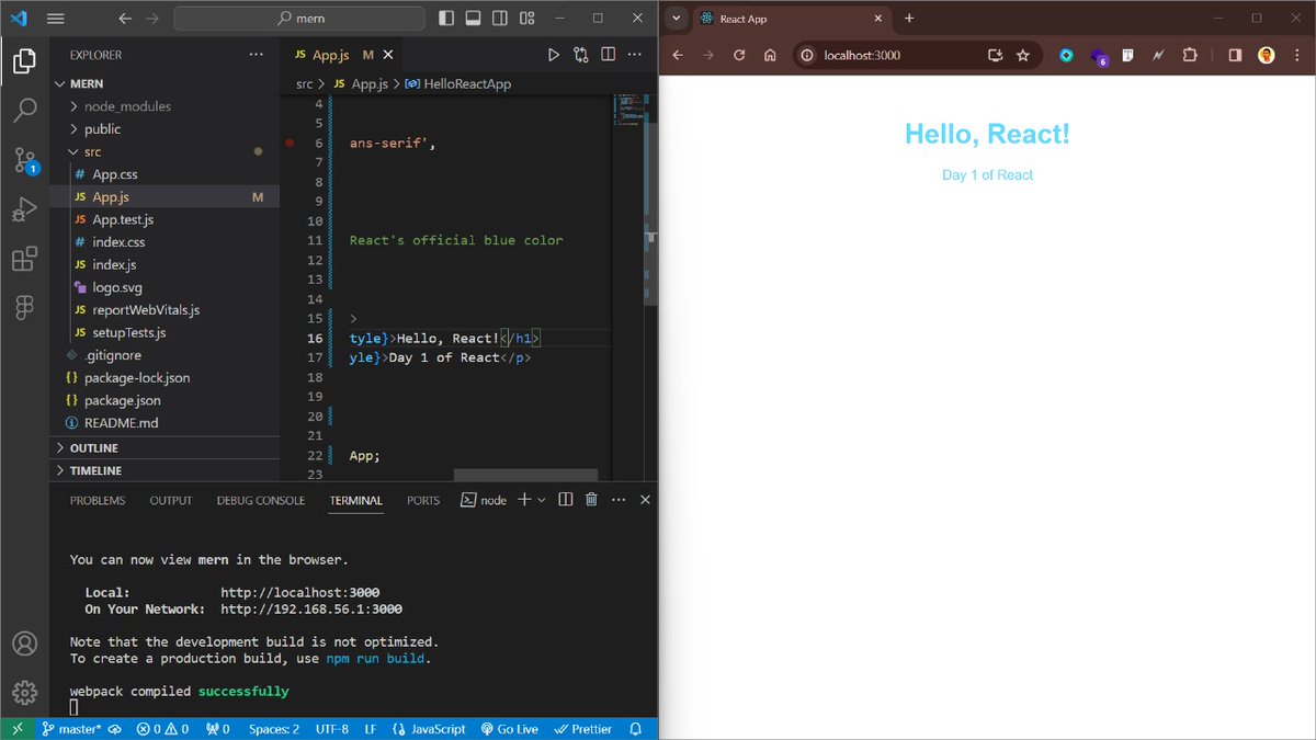 simanta_r_sarma's tweet image. Just kicked off my React journey!
Day 1: Set up my environment, wrote "Hello React," and created my first component.
#ReactJS #LearningIn2024
Excited for the ride ahead! Any quick tips for a React newbie like me?
#ReactCommunity #CodingBeginner