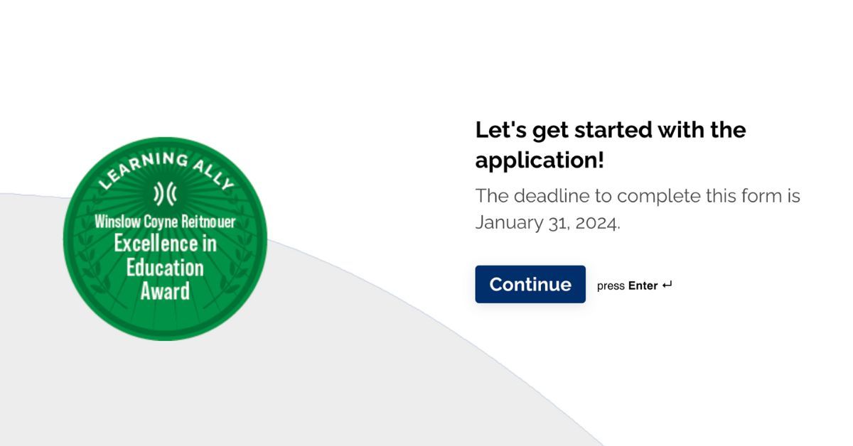 Recognize an outstanding educator! Nominate a teacher who's made a difference in your child's life for the <a href="/Learning_Ally/">Learning Ally</a> Winslow Coyne Reitnouer Excellence in Education Award: buff.ly/3t2nQTn #EducationExcellence #TeacherAppreciation