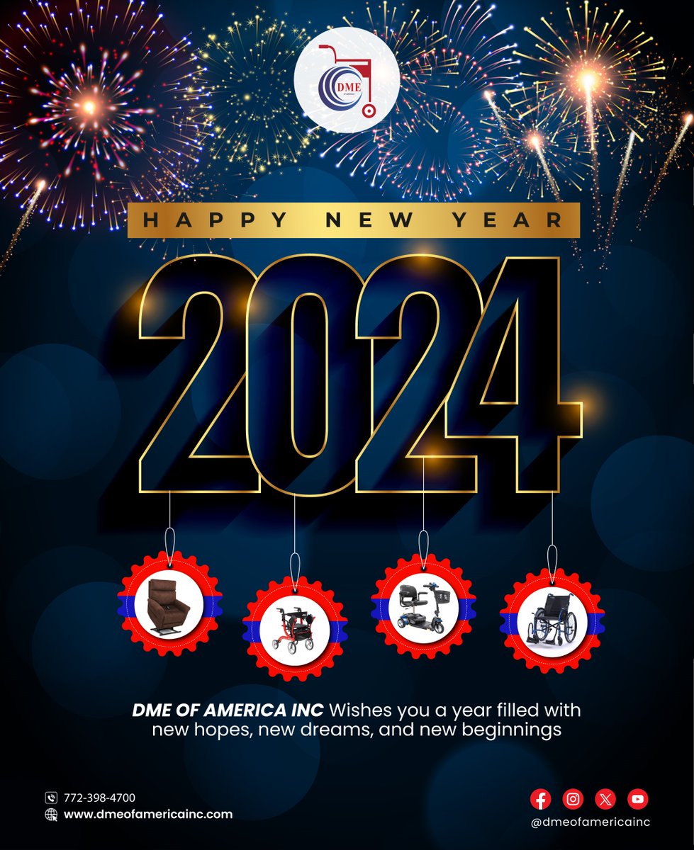 𝐇𝐚𝐩𝐩𝐲 𝐍𝐞𝐰 𝐘𝐞𝐚𝐫 🎉🎊 Here's to health, wealth, and all-around success dmeofamericainc.com #newyear #happynewyear #HappyHolidays #happynewyear24 #DME #dmeofamerica #MedicalEquipment #medicalsupply