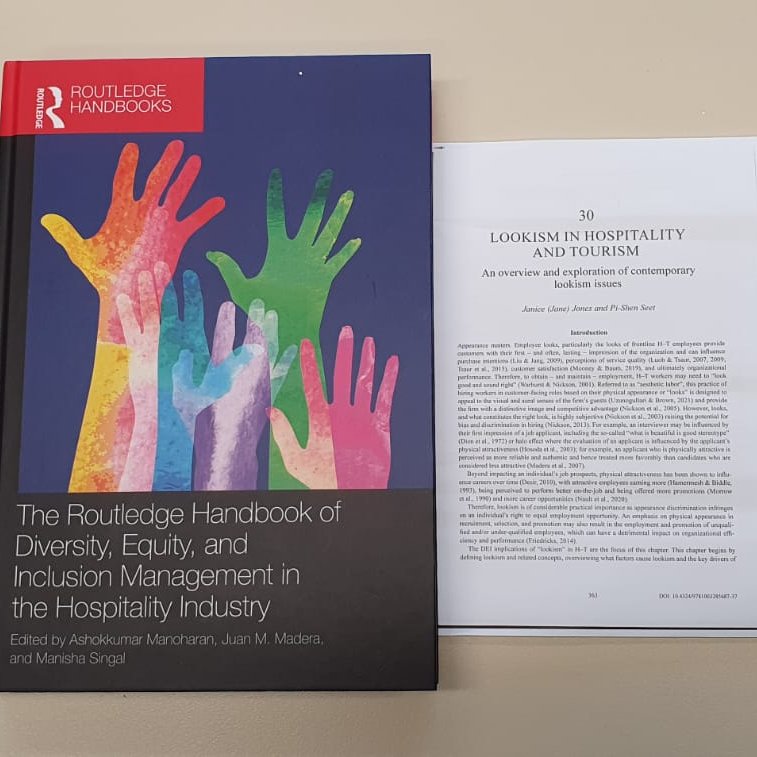 Jones,J, Seet,P, 2023. Lookism in Hospitality & Tourism:An overview & exploration of contemporary lookism issues among airline cabin crew. In Manoharan et al. eds. Routledge Handbook of Diversity, Equity, & Inclusion Management in the Hospitality Industry. bit.ly/3RL4TwK