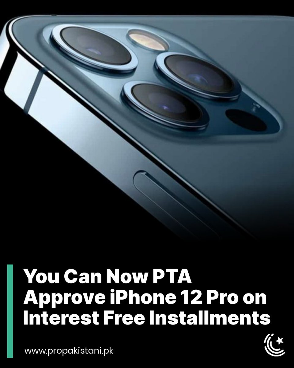 ProPakistaniPK's tweet photo. PTA approval for the iPhone 12 Pro on Alfa Mall costs Rs. 129,999, but you can pay it in 3 to 12 monthly installments with no interest.
Read More: https://t.co/URk5kdLoCn
#iPhone #Apple #iPhone12Pro #PTAApproval #PTAApproved https://t.co/Ow4Dr27tbL