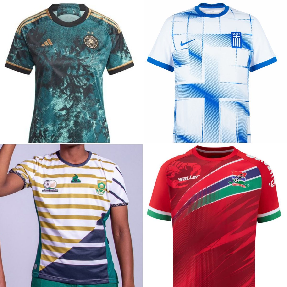 Vote for your National Shirt of the Year. Round 2 Group 4 features Germany, Greece, South Africa and The Gambia. Poll in the responses. Please RT. #NSOTY2023