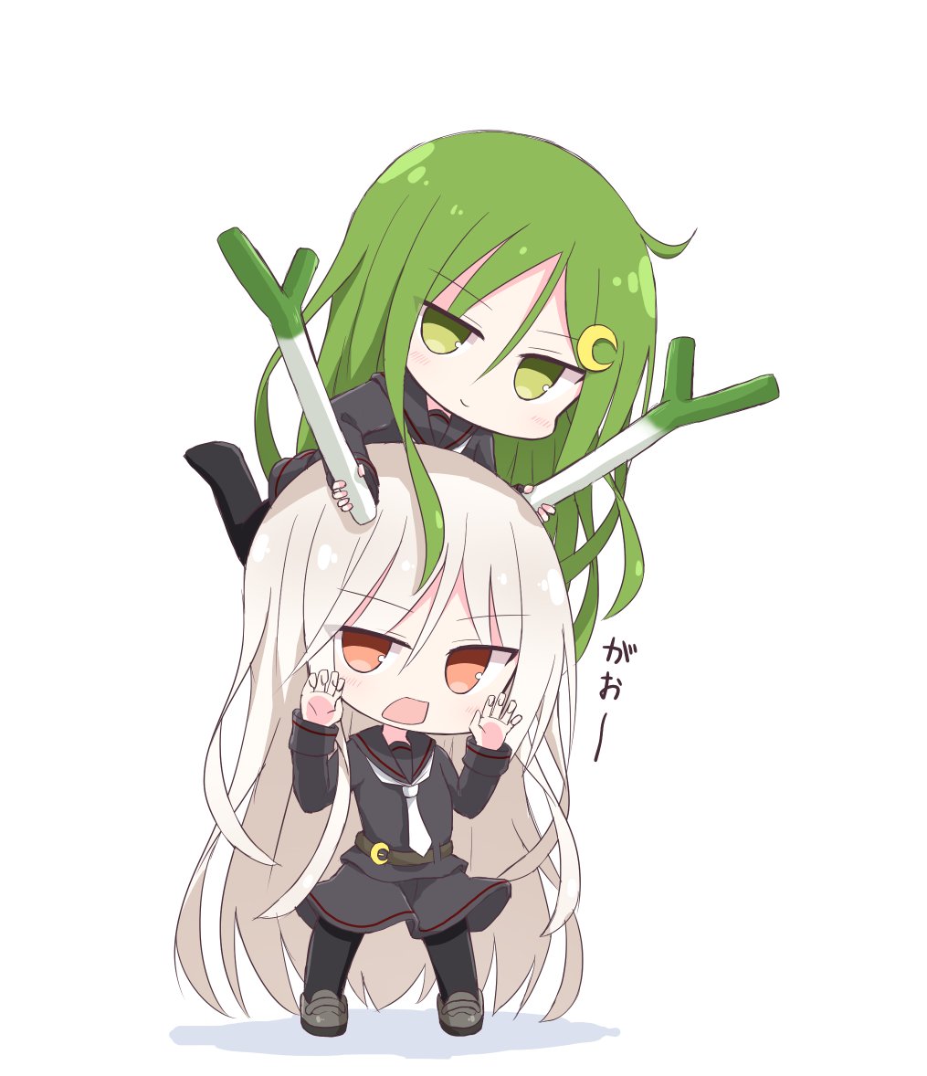 kikuzuki (kancolle) ,nagatsuki (kancolle) 2girls multiple girls long hair school uniform serafuku black serafuku green hair  illustration images