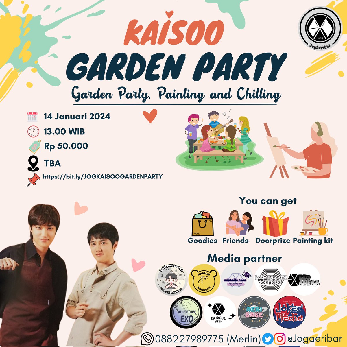 jogaeribar's tweet photo. ✨ *[INVITATION BIRTHDAY EVENT]* ✨

JogAeriBar present:

Annyeong uri Dandanies, Erigom, dan EXOL  🐧🐻👋🏻

🥳 It's time to KAISOO GARDEN PARTY  🥳

Mark on your Calendar✨

🗓 : 14 Januari 2024
⏰️ : 13.00 WIB
📍 : TBA
��� : Rp 50.000
🔗 : https://t.co/tWHokIbcqi https://t.co/pRm91HE8A9