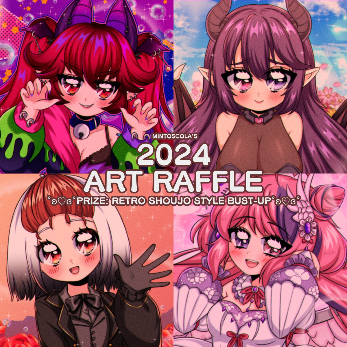 mintoscola's tweet photo. 🎆2024 ART RAFFLE🎆

Happy New Year everyone 🎉
To celebrate, I'm doing an art raffle!

RULES: 
Like, Follow me, &amp; Retweet (NO QRTs)  

1 Winner will get a 90s Bust Illustration!
If it exceeds 1K RTs, I'll add another winner!

Ends on January 28!
#Giveaway #artraffle #Vtuber #90s https://t.co/lSb7Ksvpuu