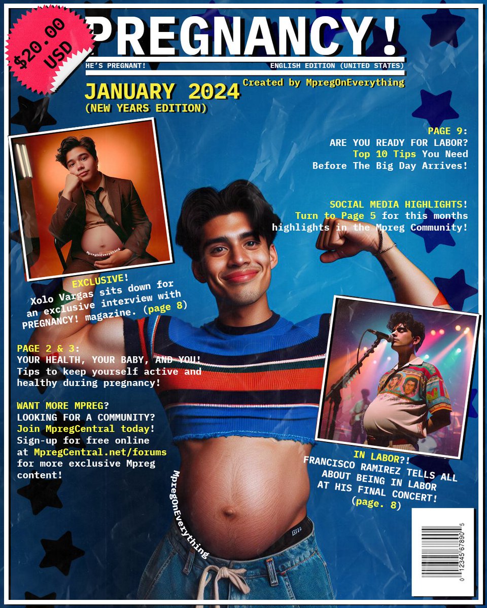 MpregEverything's tweet photo. HAPPY 2024!
Just released over on Instagram: PREGNANCY! Magazine! Available in both ENG and SPA!
READ THE FULL SET HERE: https://t.co/w84VLLhlZZ
#mpreg #ai #embarazado #pregnantmen #latinx https://t.co/7fiKPxmUOM