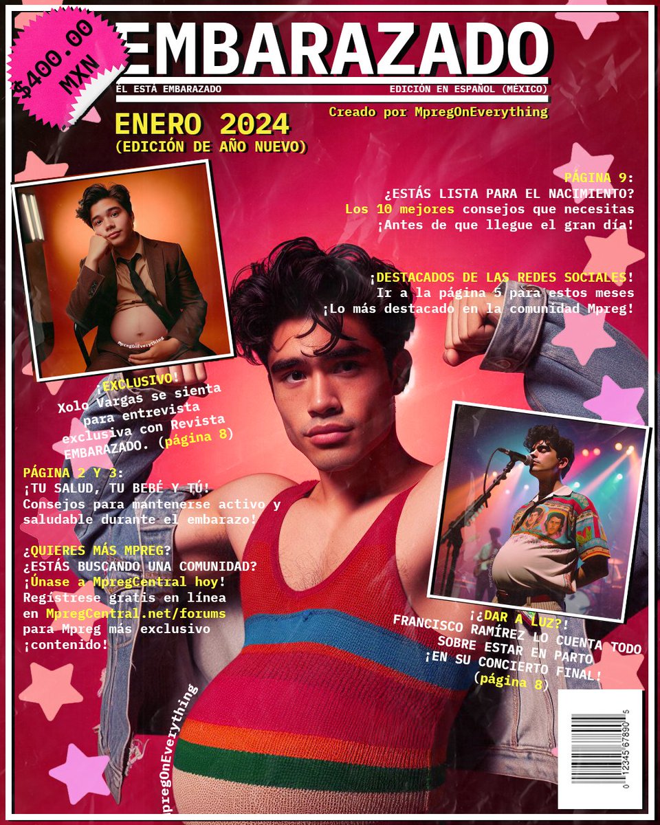 MpregEverything's tweet photo. HAPPY 2024!
Just released over on Instagram: PREGNANCY! Magazine! Available in both ENG and SPA!
READ THE FULL SET HERE: https://t.co/w84VLLhlZZ
#mpreg #ai #embarazado #pregnantmen #latinx https://t.co/7fiKPxmUOM