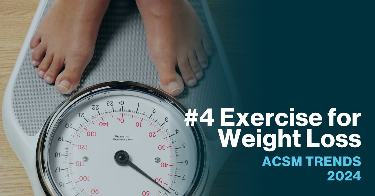 ACSMNews's tweet photo. Exercise for weight loss is the No. 4 fitness trend for 2024. This trend incorporates weight loss programs such as dieting &amp; culinary interventions alongside an exercise routine.  

Find resources including blogs, journal articles &amp; continuing education: https://t.co/0EGEblEMTA https://t.co/PB9MpA27QN