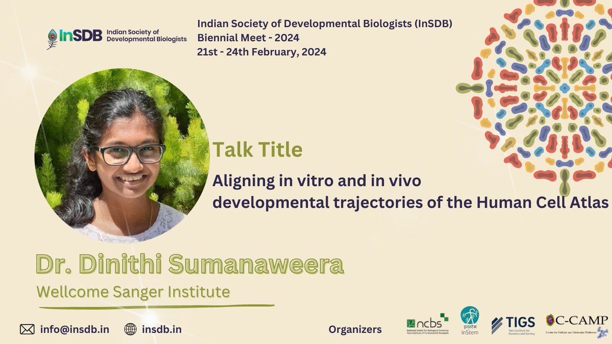 InSDB_79's tweet photo. On to our next speaker, Dr Dinithi Sumanaweera.
Dinithi is a Marie Curie Postdoctoral Fellow at the Wellcome Sanger Institute. She works on Bayesian probabilistic models for comparing in vitro and in vivo systems using their single-cell transcriptomic profiles.
#InSDB2024 https://t.co/CzraCNVH64