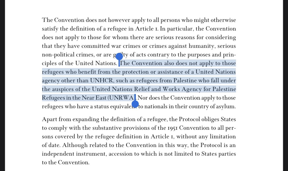 Unfortunately not everyone has the right to seek safety. The 1951 Refugee Convention prevents Palestinians from receiving UNHCR services, due to @UNRWA. And since UNRWA lacks a mandate to resettle, Gazan civilians are forced to remain in an active war zone as pawns of Hamas.