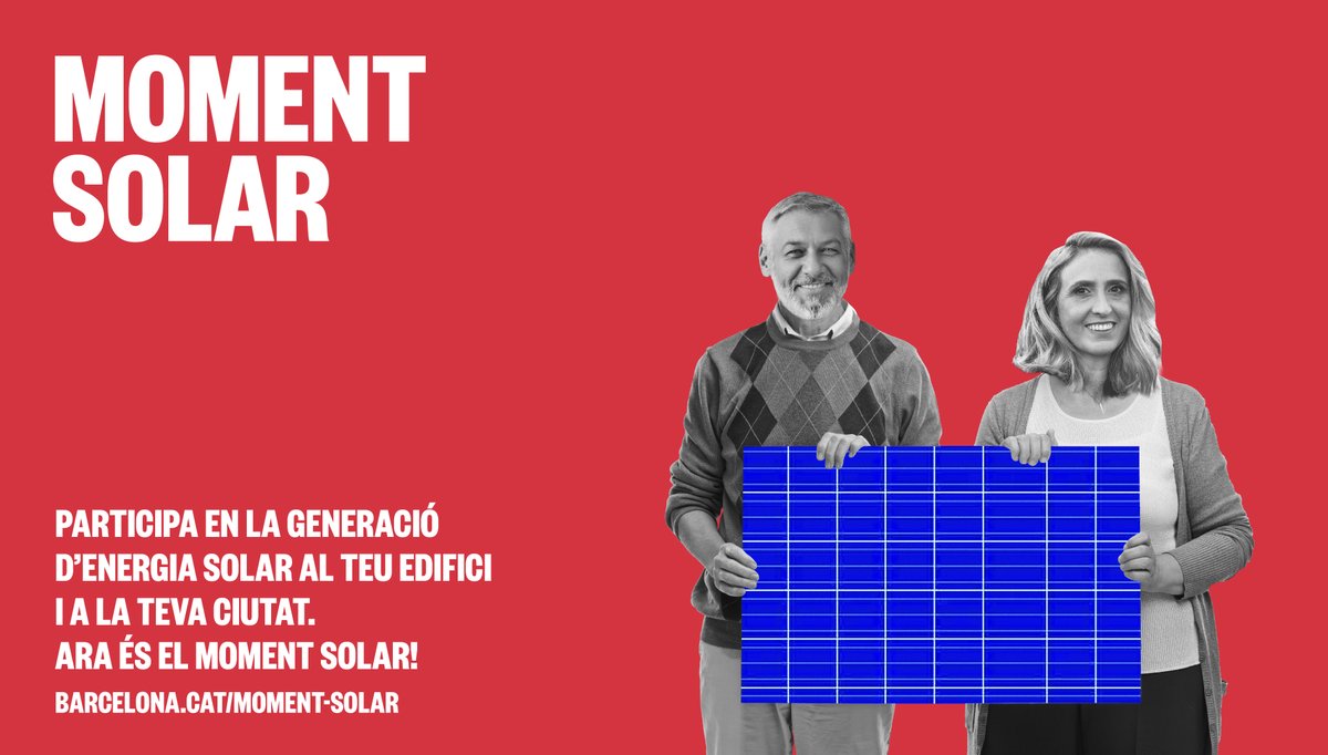 bcn_ajuntament's tweet photo. ❓ Què és #MomentSolar Barcelona?
💚 Una campanya que pretén aprofitar els terrats de la ciutat per generar energia!
🌞 Convertim els edificis en petites centrals generadores produint gran part de l’energia que consumeixen aprofitant l’energia del sol.
https://t.co/inrElXE18c https://t.co/Lsa2nJfyPR