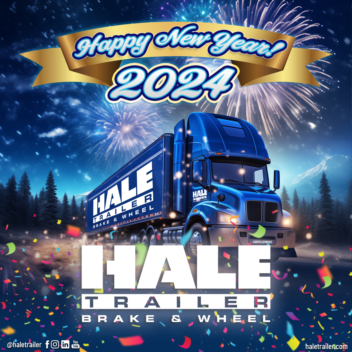 HaleTrailer's tweet photo. New year, new adventures? We're ready! Let's make 2024 a year to remember. Happy New Year from everyone at Hale Trailer! https://t.co/n96U9KhdMI