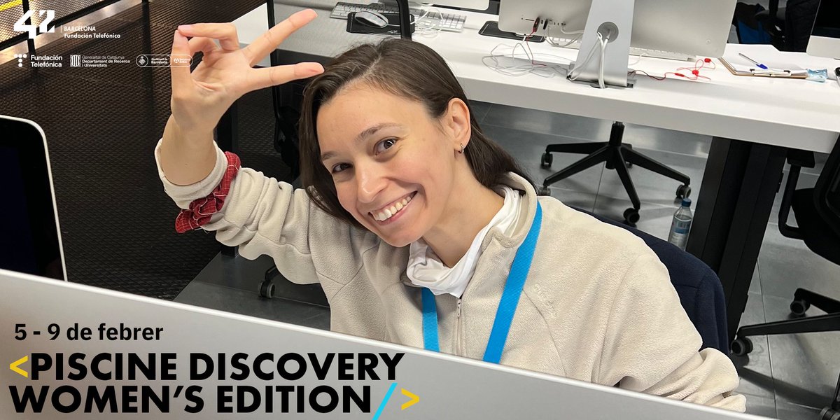 barcelonactiva's tweet image. Ets una dona interessada en la #programació? Participa a la #PiscineDiscovery Women Edition! 🚀
👩💻 Aprèn #HTML, #CSS i #JavaScript durant 5️⃣ dies de forma intensiva i de forma 100% gratuïta al campus de #42BarcelonaFTef.
Inscriu-t'hi aquí! ⬇️
loom.ly/5zzK8NE