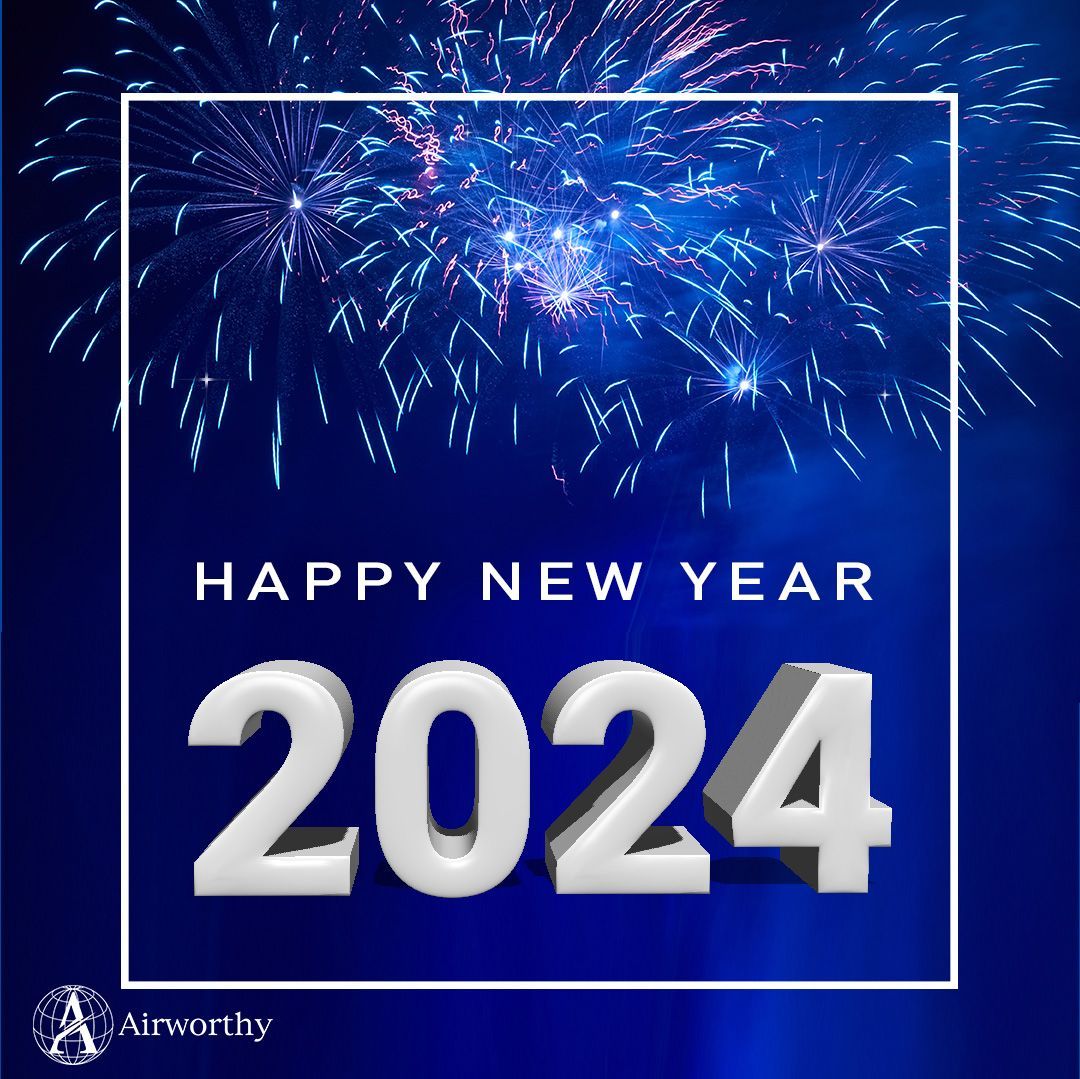 ✨ Happy New Year from Airworthy! 🎉 
Wishing you a year filled with soaring success, smooth journeys, and clear skies. May 2024 be your best adventure yet! ✈️🚆 

#Airworthy #HappyNewYear #Aviation #RailIndustry