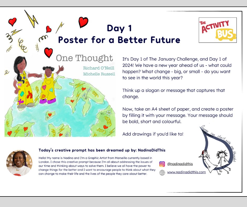 Michelle Russell (@michell17299340) on Twitter photo Sharing The January Challenge Day 1 prompt & love how it links perfectly with one of the first picture books that we created & published
theactivitybus.co.uk
<a href="/64M_Artists/">64 Million Artists</a> Sharing The January Challenge Day 1 prompt & love how it links perfectly with one of the first picture books that we created & published
theactivitybus.co.uk
<a href="/64M_Artists/">64 Million Artists</a>