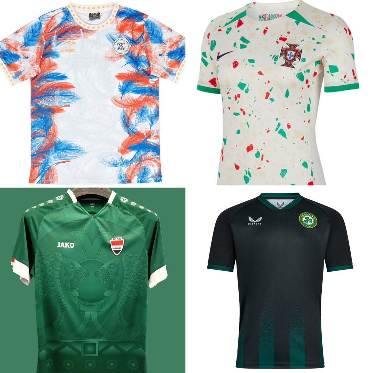 Vote for your National Shirt of the Year. Round 2 Group 8 features Philippines, Portugal, Iraq and Ireland. Poll in the responses. Please RT. #NSOTY2023