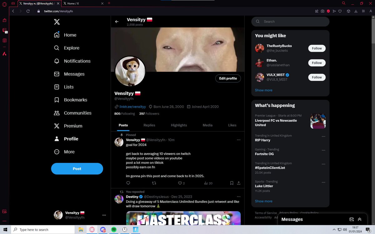 hi guys this is vensityy this me at january 1st 2024 100 pr 0 earned 0 anything