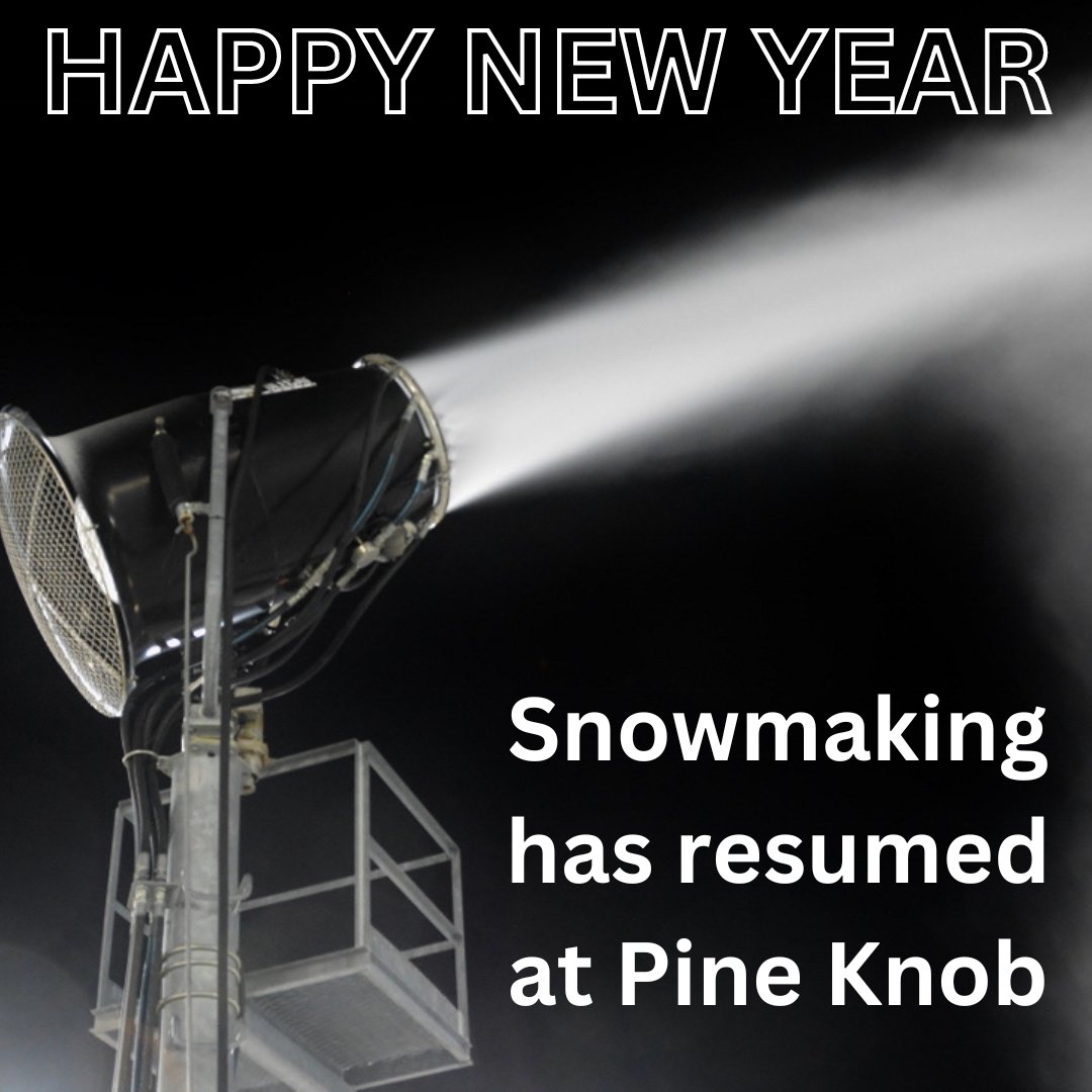 SkiPineKnob's tweet photo. HAPPY NEW YEAR FROM PINE KNOB
We're making snow today with plans to reopen on Tuesday, January 2, at 3PM. We have to make the snow, groom, build ramps to the lifts, and groom again. Check our website to be sure before you come.
#SkiPineKnob #Snowguns #MakingSnow #Snow #SnowCrew https://t.co/zT7Qrkzyfh
