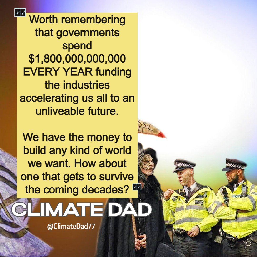 CodeRedEarth's tweet photo. Funding our extinction - funding the already deliriously rich  whilst regular people struggle to make ends meet.

#ClimateEmergency  quote @ClimateDad77 
from April 2023 album - today's feature of a year in review https://t.co/Re7j0l9uLt