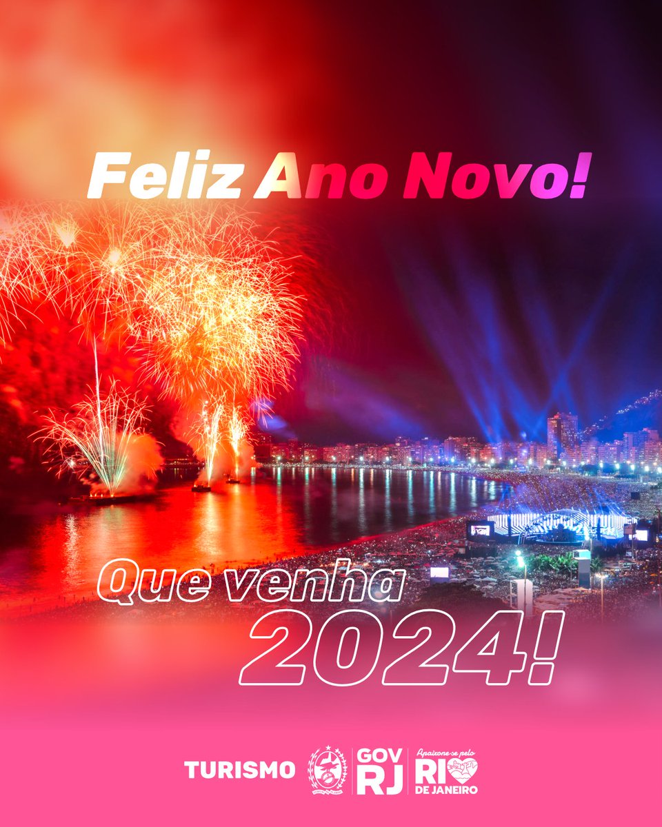 TurismoRJ's tweet photo. A Setur-RJ deseja um 2024 repleto de realizações. Esperamos que o turismo dos 92 municípios do estado do Rio de Janeiro se fortaleça a cada dia e que o RJ continue sendo uma das principais referências de destino do mundo.
Contem conosco! 😊🩷💫
#seturj #turisrio #turismorj https://t.co/ro23W7WTfN