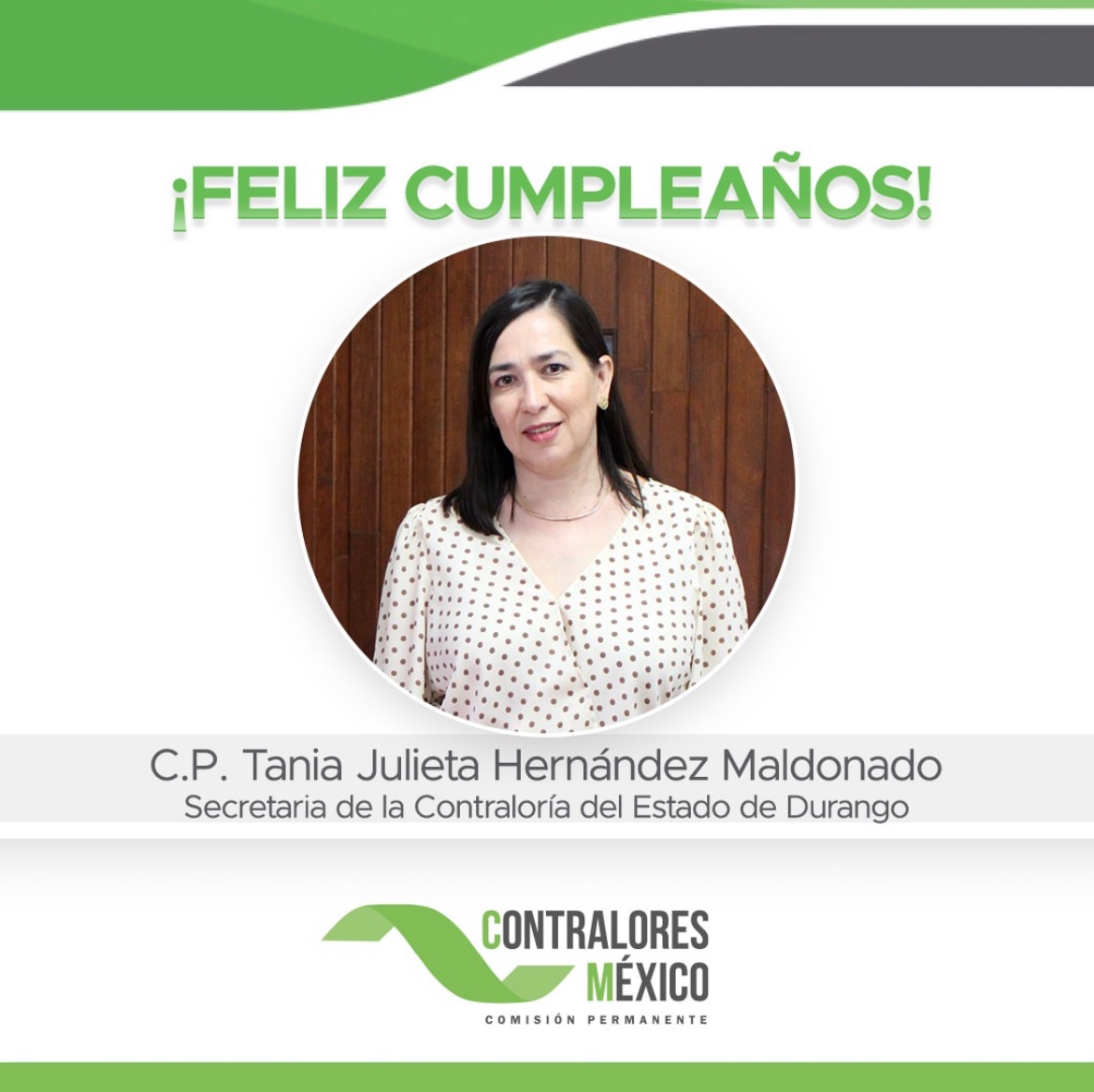ContraloriasMX's tweet photo. Las y los integrantes de la #CPCEF felicitamos a la contralora de #Durango, Tania Hernández, con motivo de su cumpleaños.
Deseamos el mayor de los éxitos en su vida personal y profesional. 🥳
#ContraloresMexico https://t.co/WV8sLqsAJq