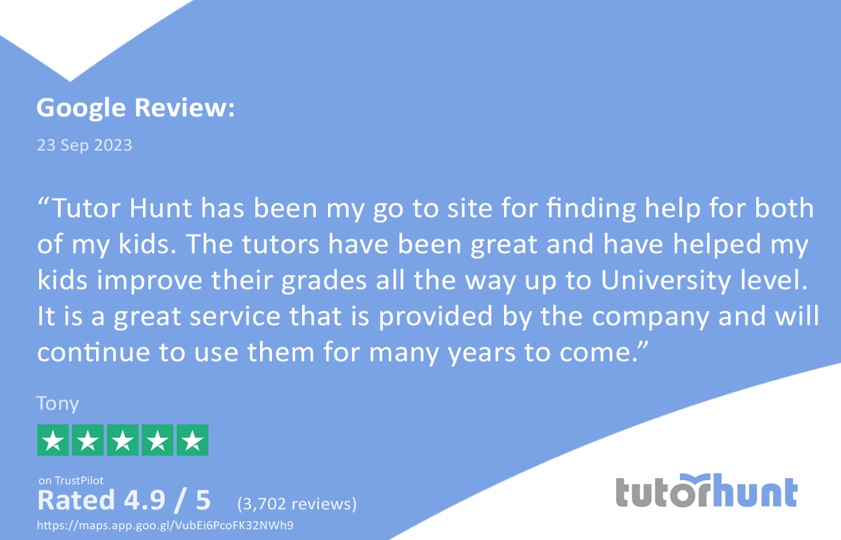 tutorhunt's tweet image. Tutor Hunt is rated 4.9 / 5 on Trust Pilot with over 3,700 reviews from parents.