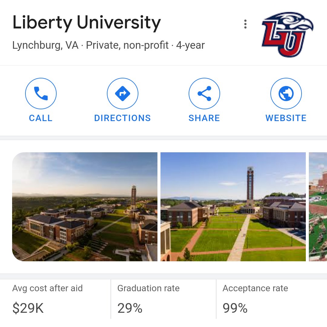 Dan_Grzybek's tweet photo. Liberty University, which is probably the most conservative college in the country, has an acceptance rate of over 99% and a graduation rate of 29%. Just sharing that information for no particular reason. https://t.co/hpSlVpbekQ