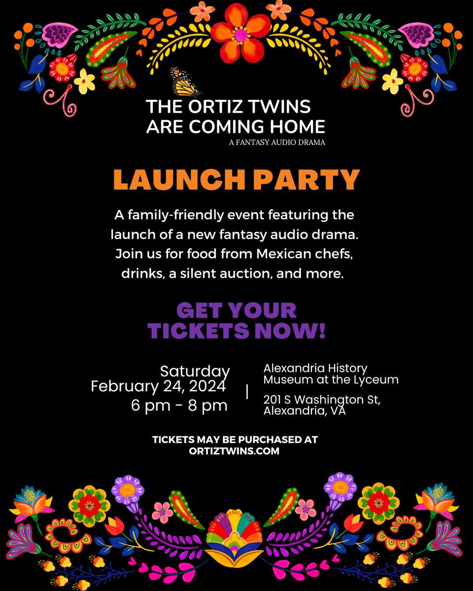 EARLY BIRD TICKETS NOW OPEN! Join us at the Lyceum in Alexandria on 2/24 for a live #audiodrama premiere of THE ORTIZ TWINS ARE COMING HOME. Get your tickets now: ortiztwins.com #dcevents #dmvevents #AlexandriaLiving #indie #podcast #fictionpodcast