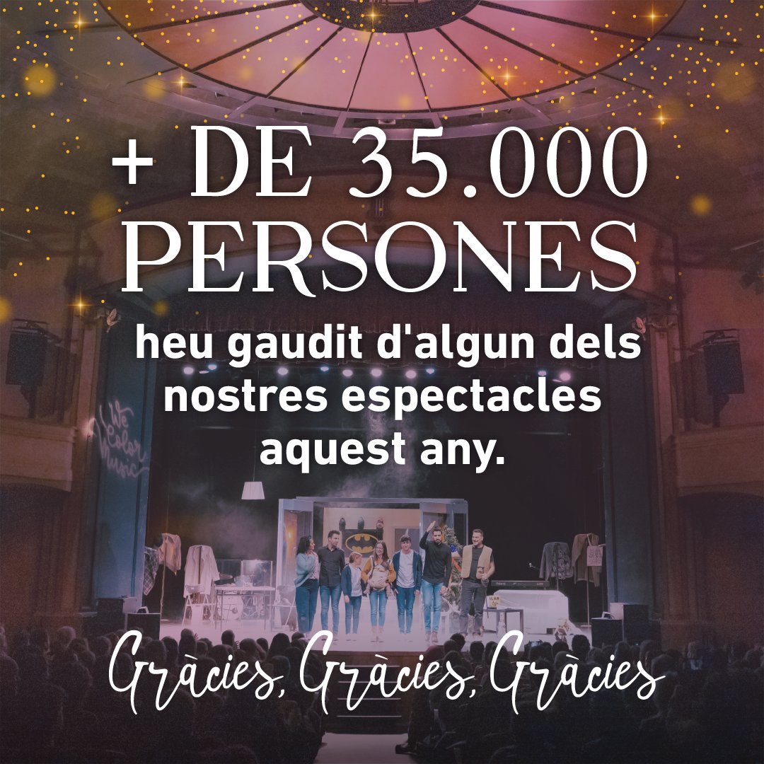 MateuPeramiquel's tweet image. Més de 35.000 persones heu gaudit d'algun dels nostres espectacles el passat 2023. Gràcies!!! ens veiem pels escenaris! 
#escenaris #joproposo #teatremusical