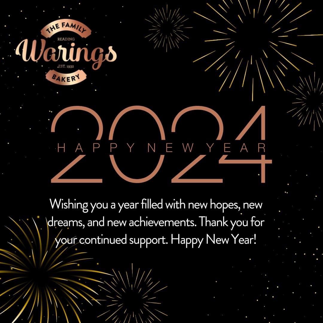 Thank you for your support all the way through 2023, Let's make 2024 our best year yet! From all of us at Warings Bakery, we wish you and your families a very Happy New Year! #TheFamilyBakery #WaringsBakery #Warings #Bakery #Baking #Bakers #LocalBakery #Berkshire #newyear