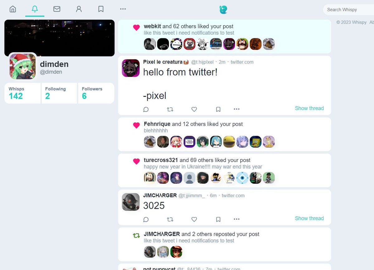 twitter notifications from whispy