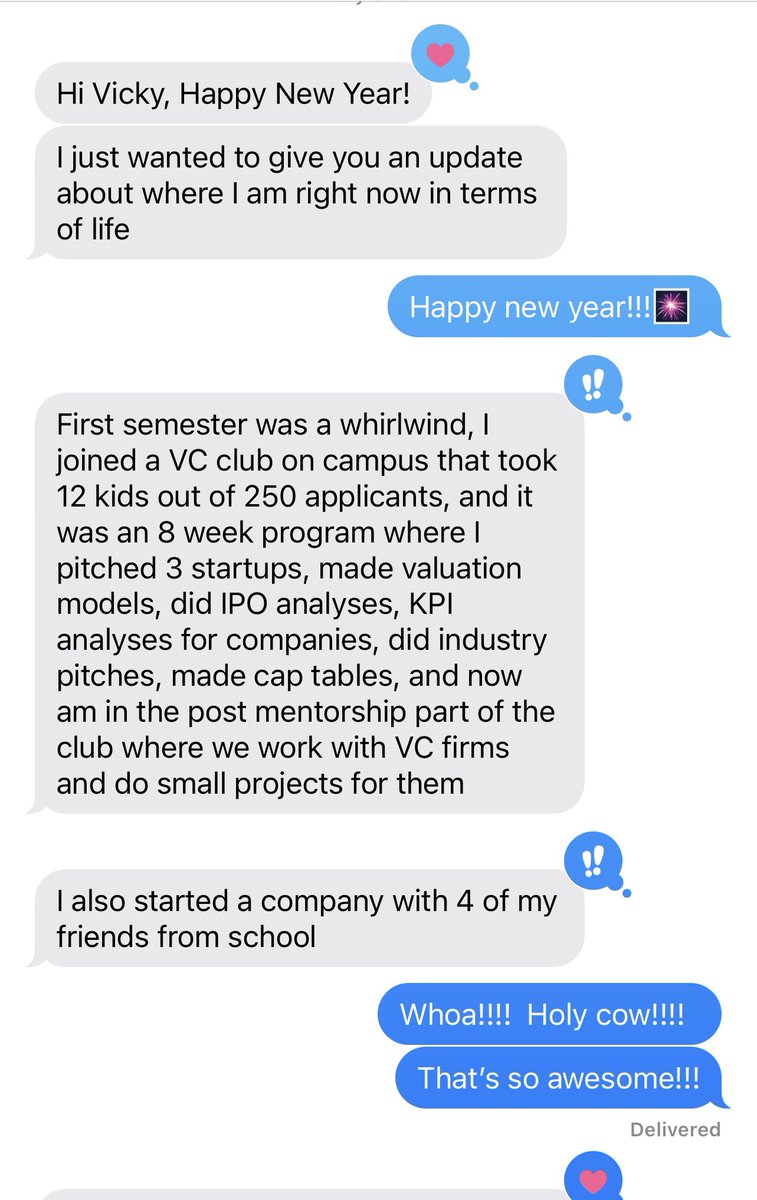 VickyWuDavis's tweet photo. A lot of my former students keep in touch with me, and I always wake up to happy new year messages from them. As I was scrolling through them this morning, I received an update from a former student that is a college freshman.  This update made my heart so happy: https://t.co/E2ixPHwTmt