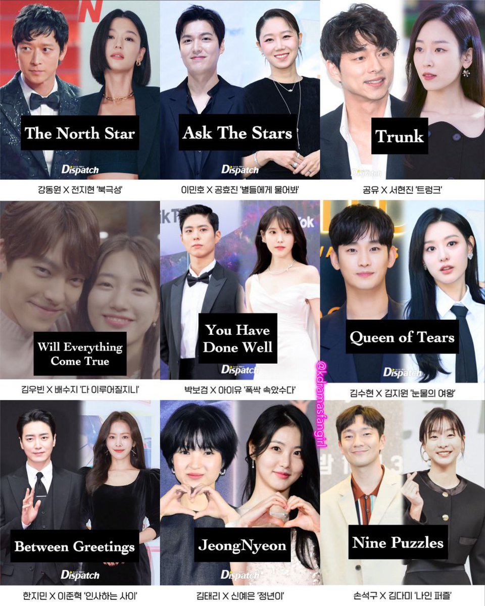 •kdm• Welcome 2024! Here 9 most anticipated upcoming kdrama versi dispet 🔜

KangDongWon x JunJiHyun
LeeMinHo x GongHyoJin
GongYoo x SeoHyunJin 
KimWooBin x Suzy
ParkBoGum x IU 
KimSooHyun x KimJiWon
LeeJunHyuk x HanJiMin
KimTeRi x ShinYeEun
SonSukKu x KimDaMi