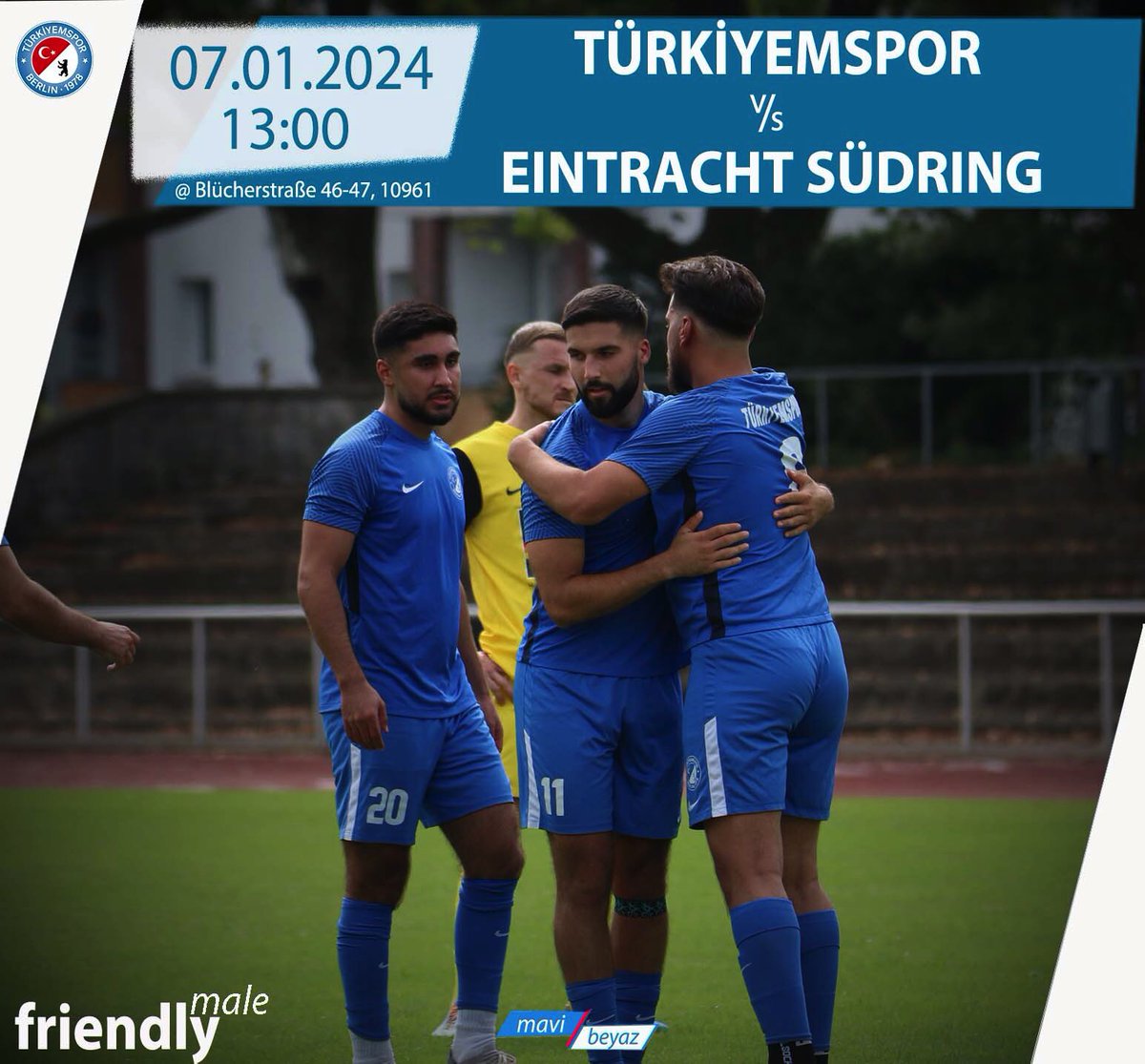 2024 startet am Sonntag mit dem ersten Spiel des Jahres. Zu Gast an der Blücherstraße unsere Nachbarn von Eintracht Südring. 🆚 Türkiyemspor x Eintracht Südring 🗓 07.01.2024 🕐 13:00 🏟 Sportplatz Blücherstraße 46-47, 10961 ☁️ 1° C (32° F) #⃣ #letsGoool #kreuzberg #zsmmn