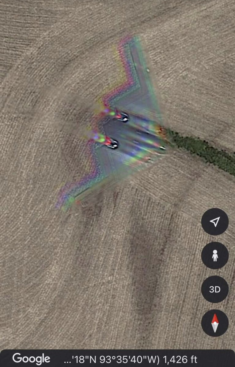 There are only 20 stealth bombers in the world, but this one was caught mid-flight in a Google maps snapshot.